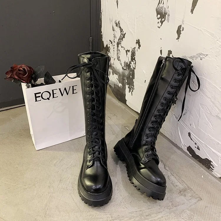 Thick Soled Thick Heeled High Top Rider Boots