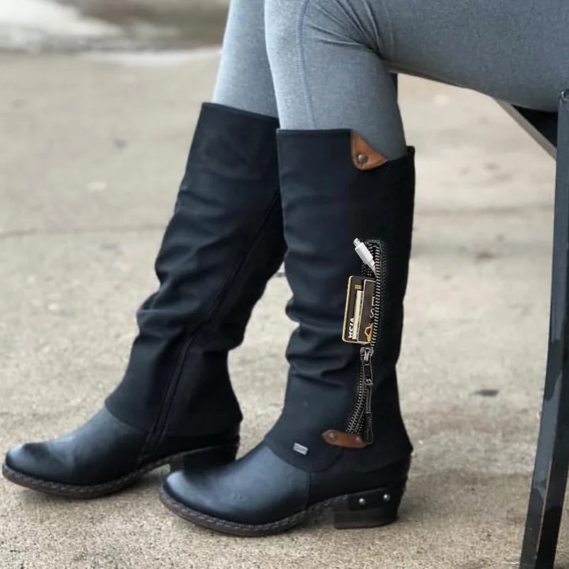 Women's Side Zipper Square Heel Women's Shoes