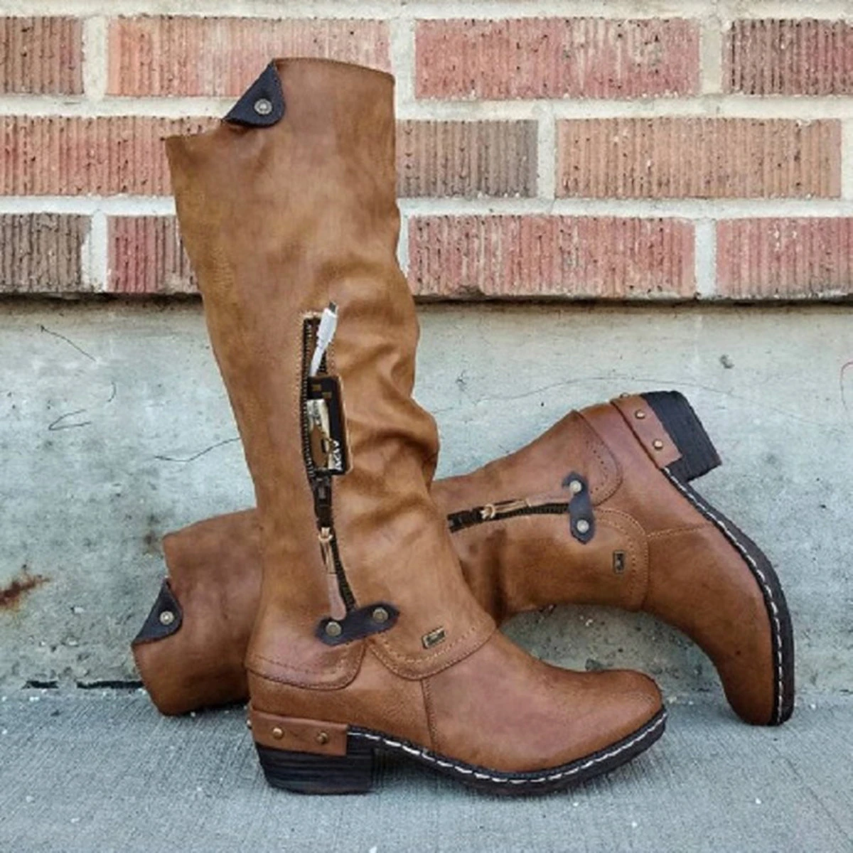 Women's Side Zipper Square Heel Women's Shoes