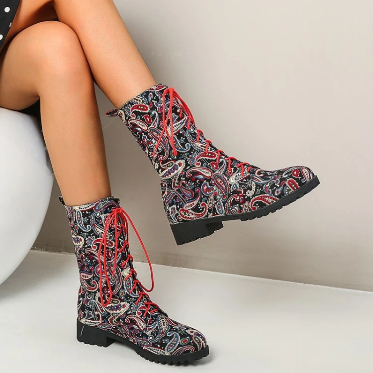 Women's plus size ethnic floral short boots