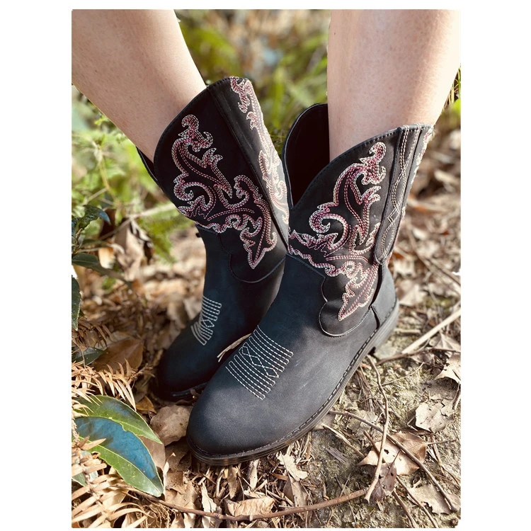 Short boots round head embroidered fashion boots