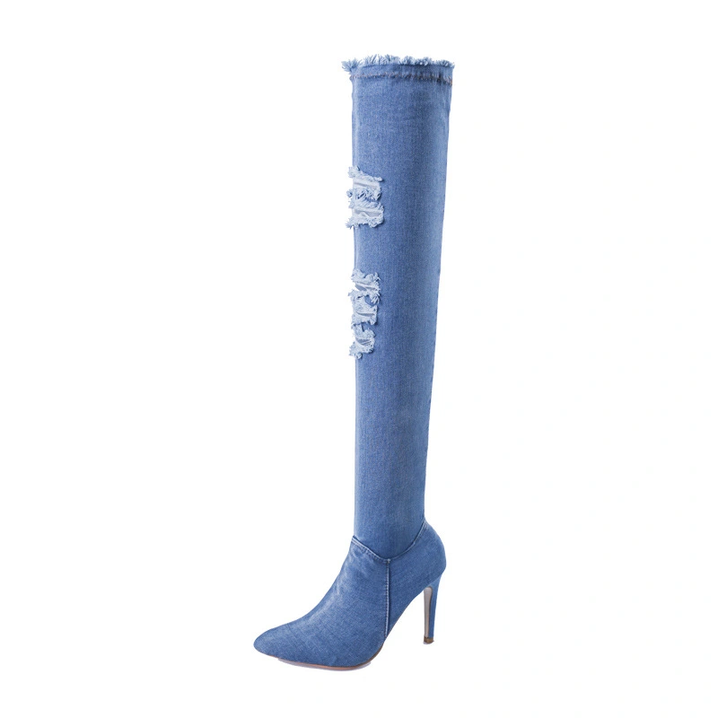 Denim high - barrel elastic boots