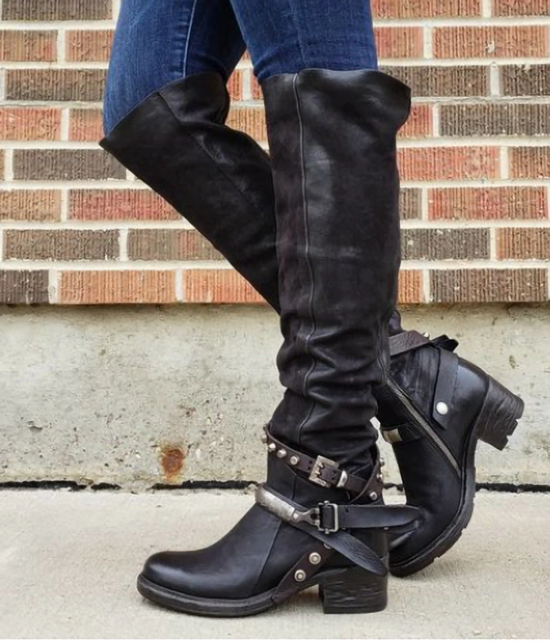 Belt buckle middle heel large high boots