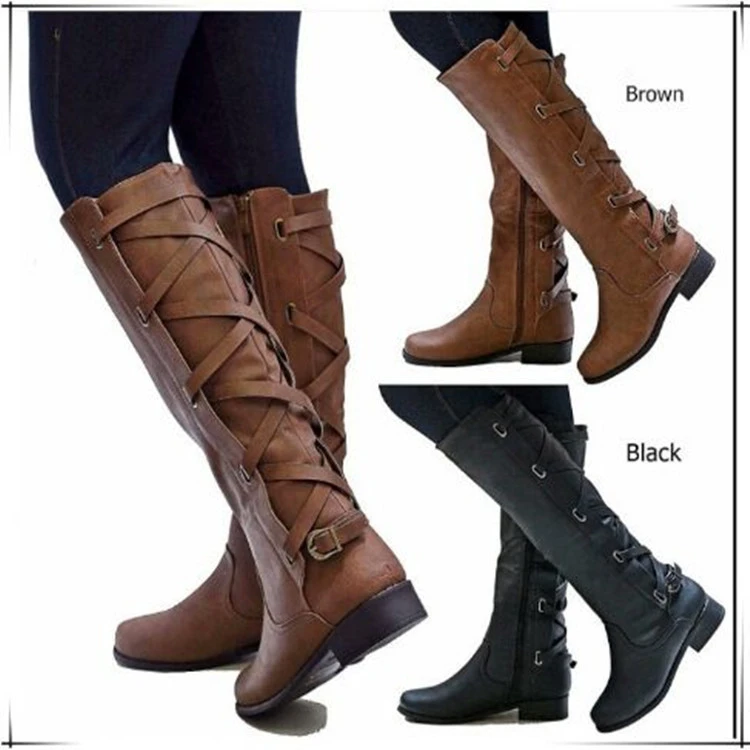 Lace-up Boots Round Toe Low Heel Rider Boots