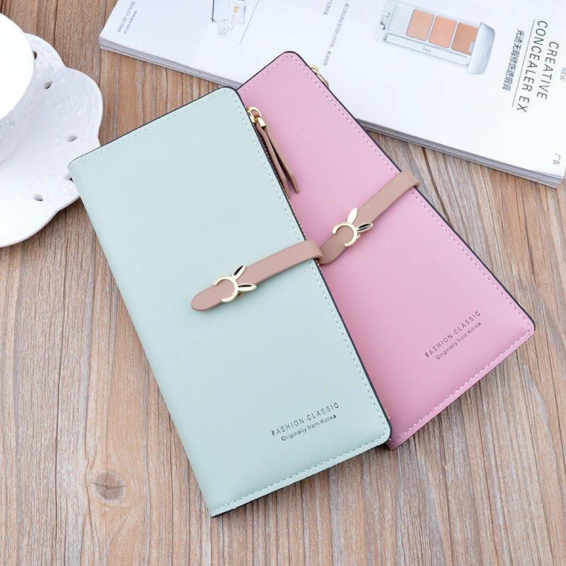 New Style Ladies Wallet Female Long Style Korean Student Fashion Zipper Buckle Thin Wallet Multi-Card Position Soft Wallet Card Case