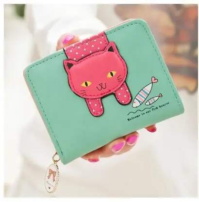 Cute Zipper Cute Cat Student Compact Lady Coin Purse Wallet Multi-function