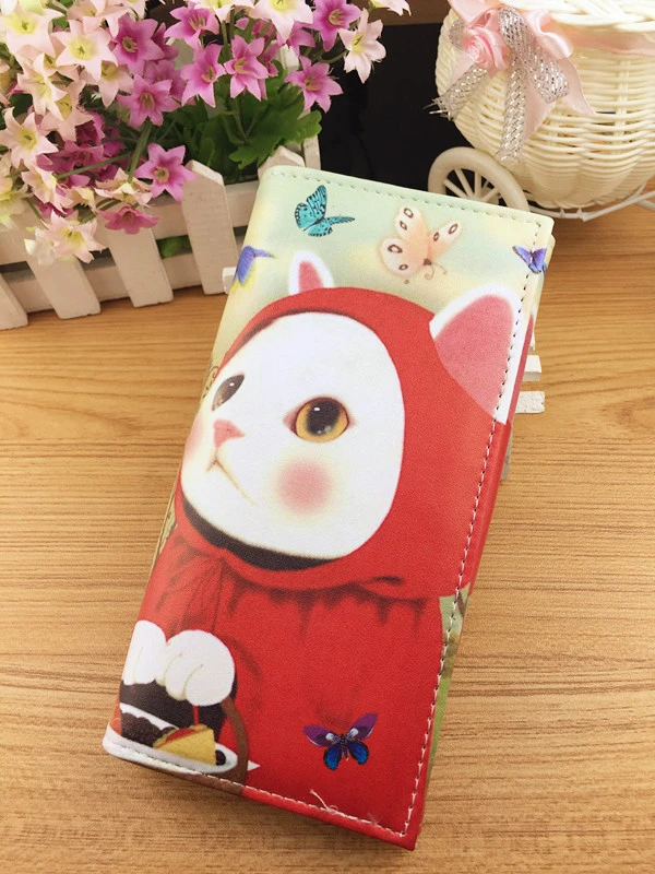 Cute cat long wallet PU leather