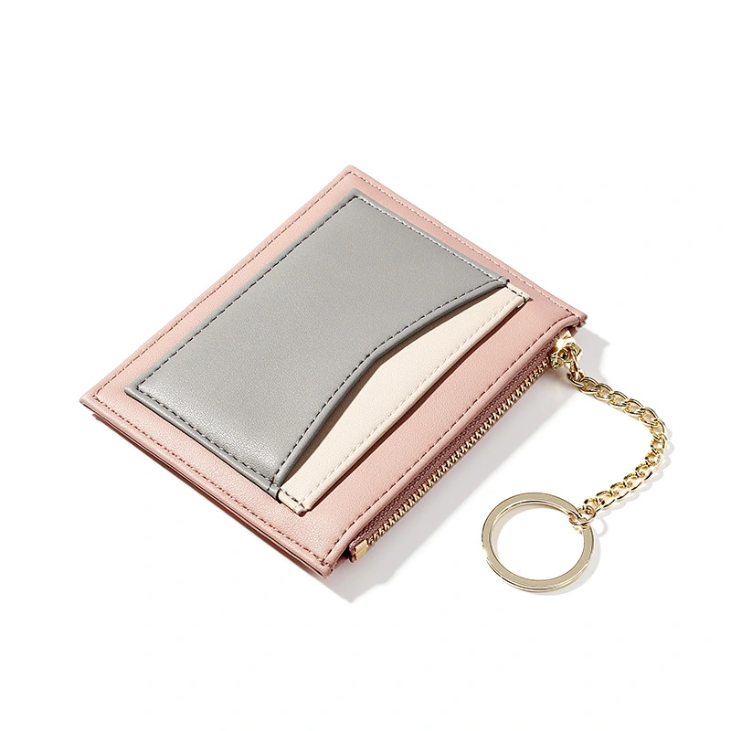 Multi card zipper card case key chain small wallet