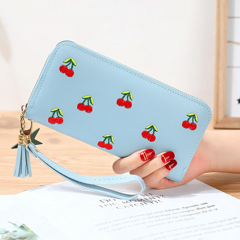 New style cherry embroidery fashion long wallet