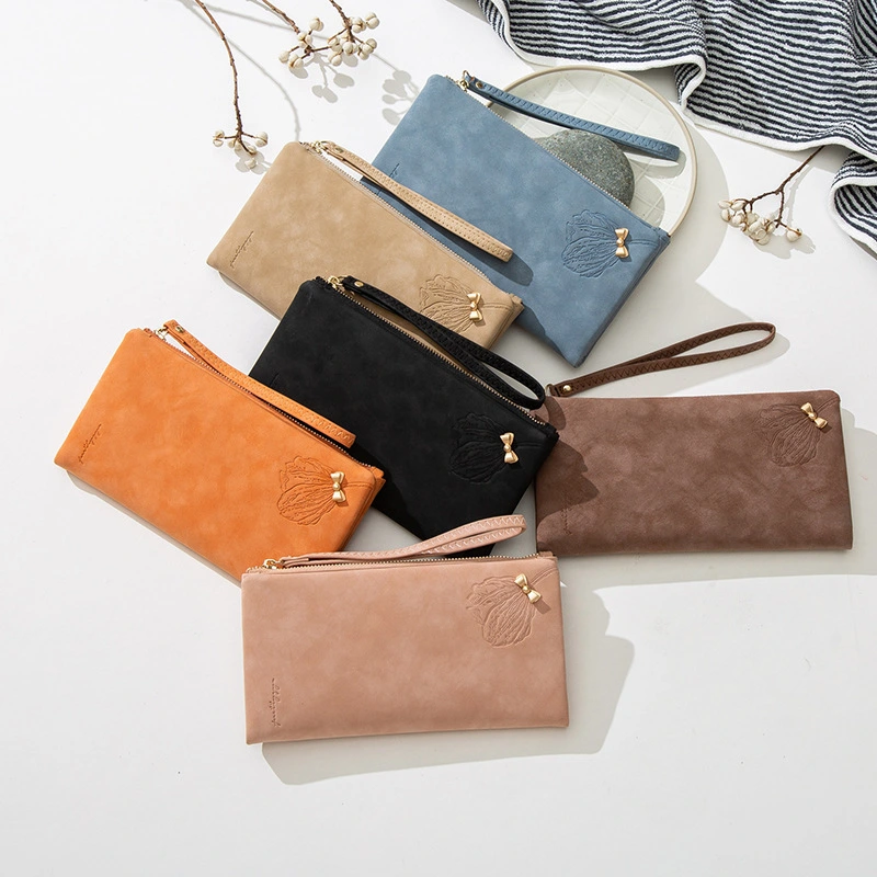 Women's frosted zipper long wallet