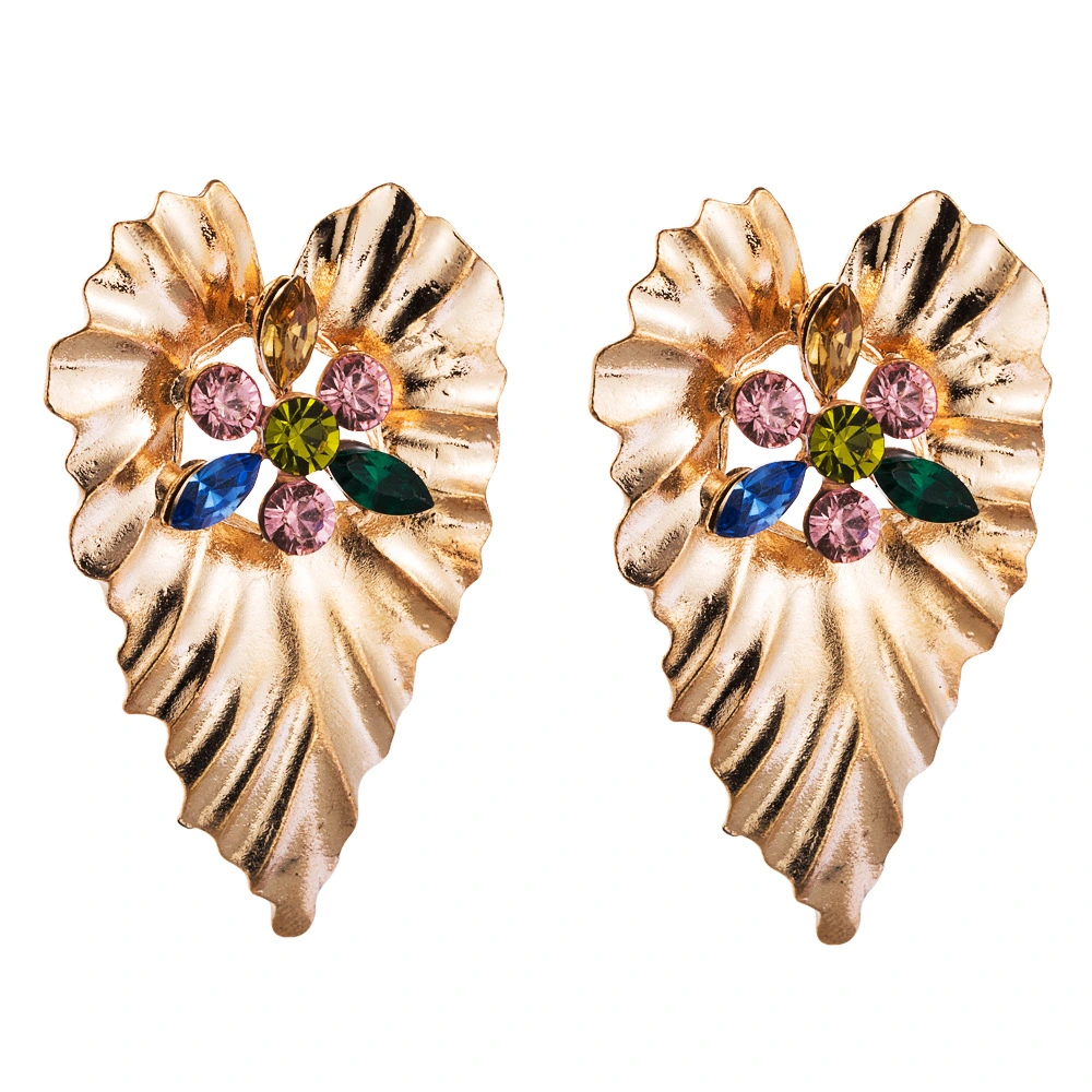 Exaggerated Temperament Alloy Inlaid With Colored Rhinestone Earrings