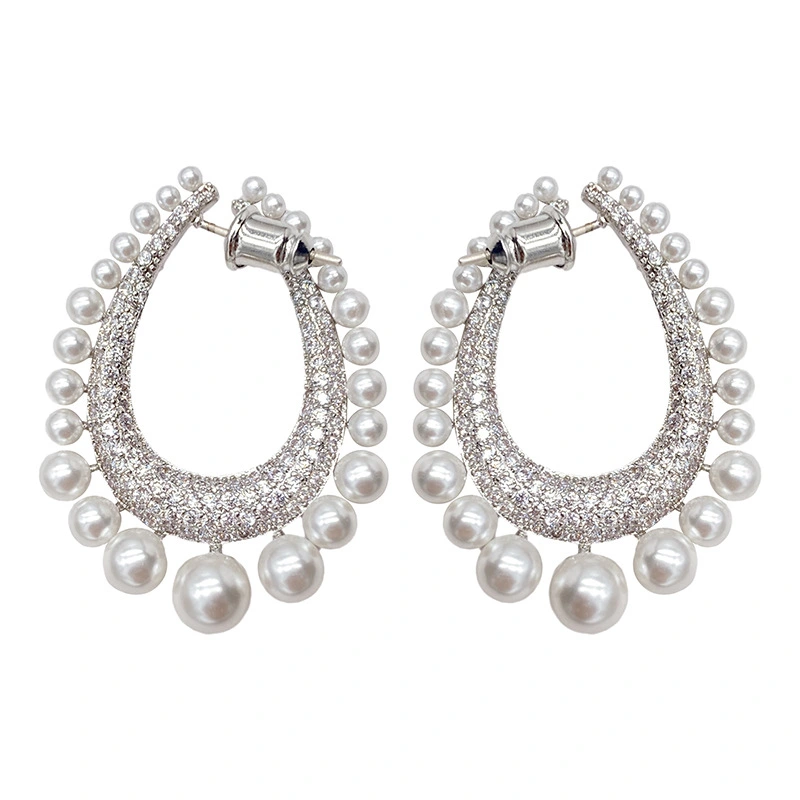 Full Diamond Row Of Pearl Drop Earrings Female Pearl Diamond Detachable Earrings