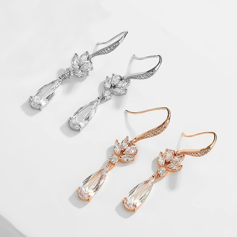 Korean Water Drop Long Wedding Earrings