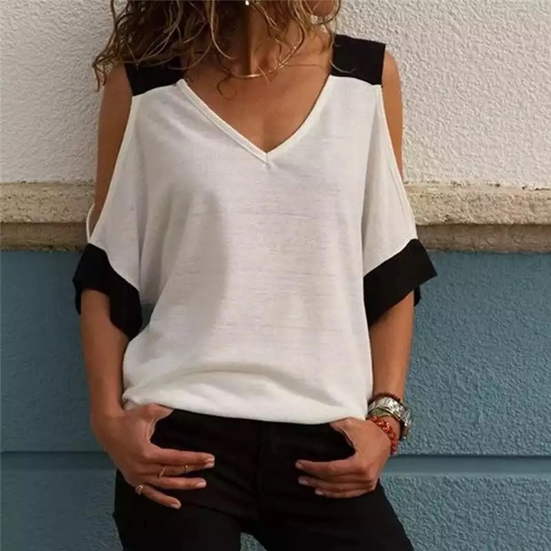 Contrasting strapless V-neck ladies short sleeves