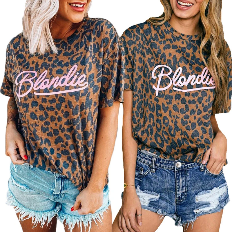 Leopard print round neck short sleeves