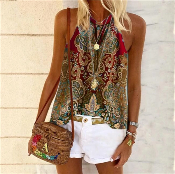 Printed V-neck sleeveless vest