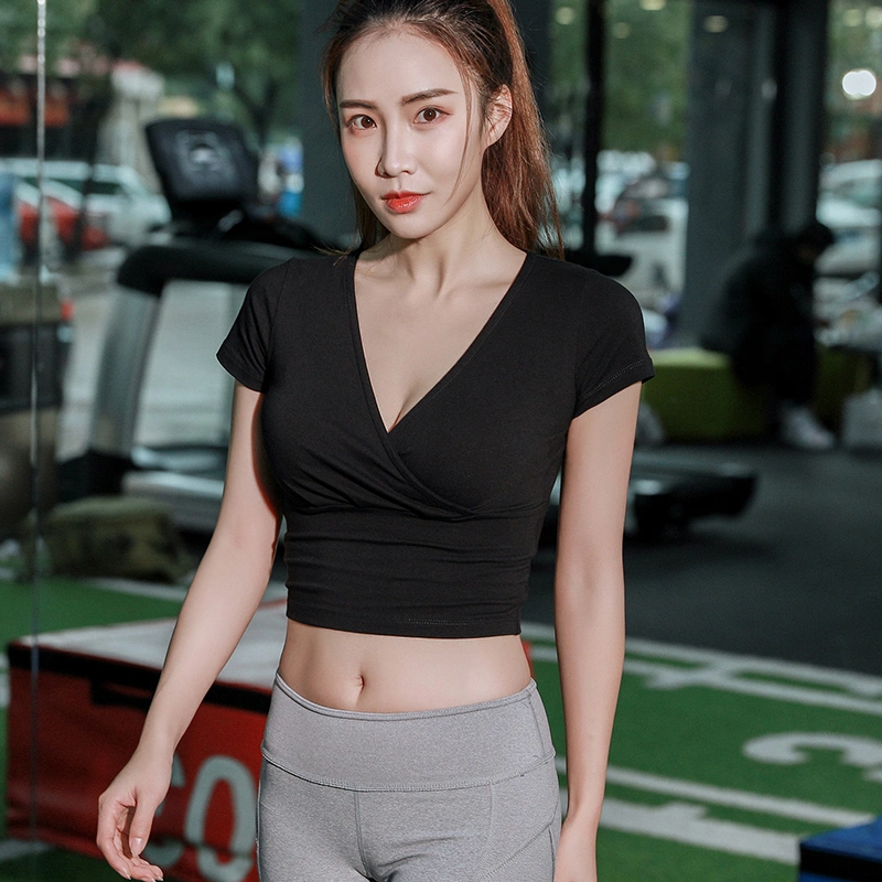 Deep V-neck short navel short sleeve