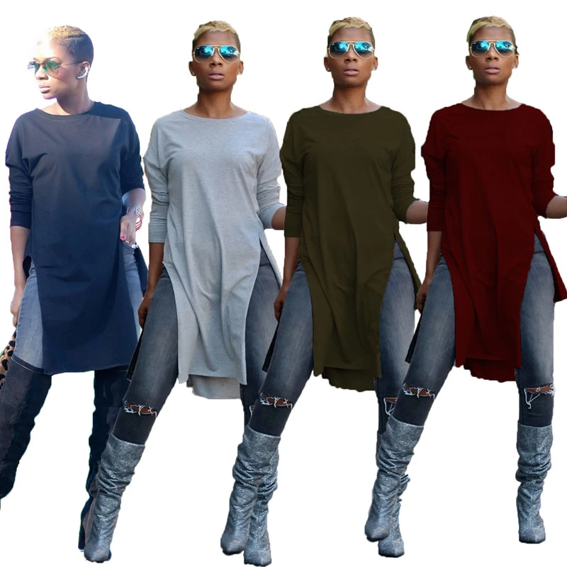 Irregular slit long sleeve top