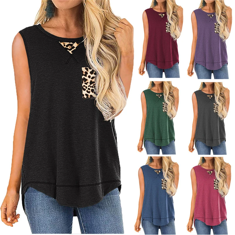 Women's sleeveless stitching leopard vest