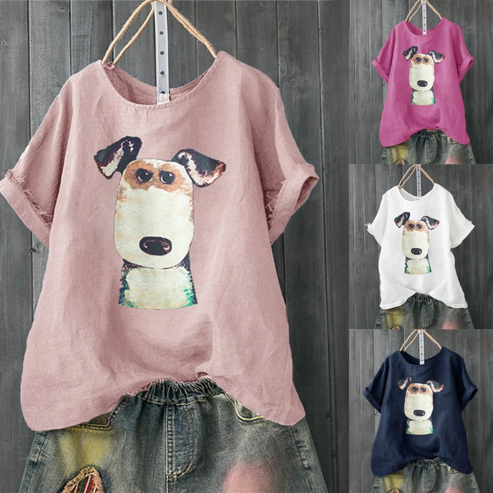 Cartoon dog print women's short sleeve