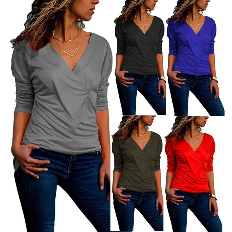 Autumn and winter cross V-neck long sleeves