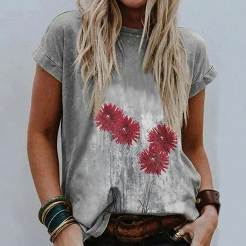 Positioning printed round neck short sleeves