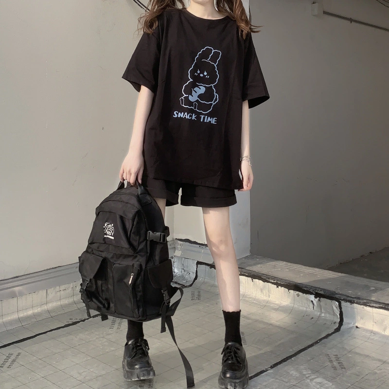 Japanese rabbit print short sleeve T-shirt