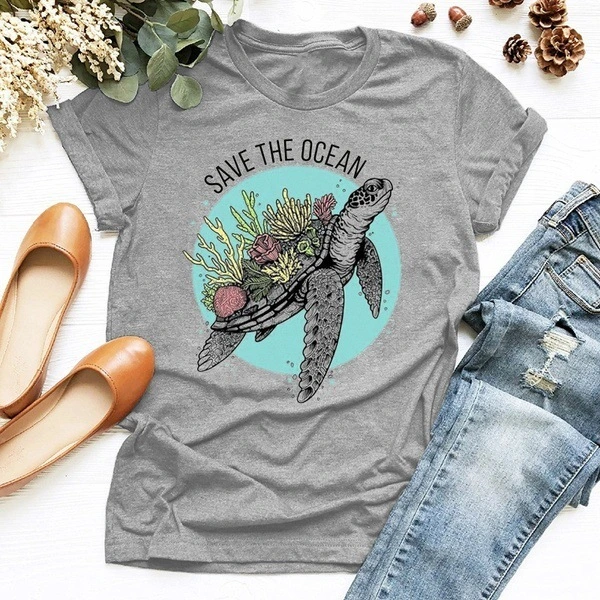 Letter turtle print short sleeve T-shirt