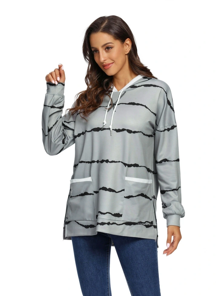 Tie-Dye Printed Striped Hooded Loose Long-Sleeved Sweatshirt