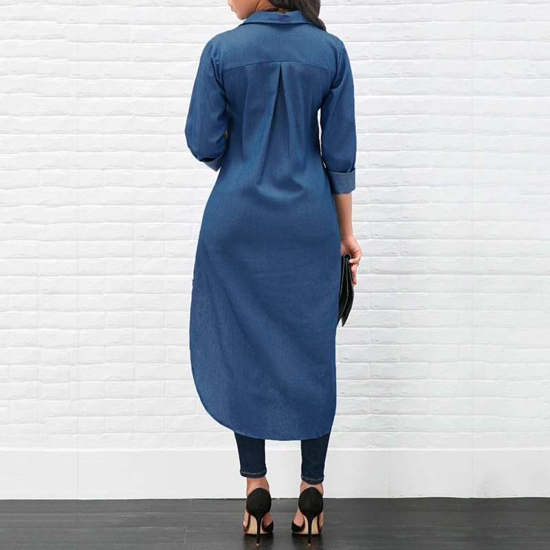 Lapel Long Sleeve Front Short Back Long Shirt