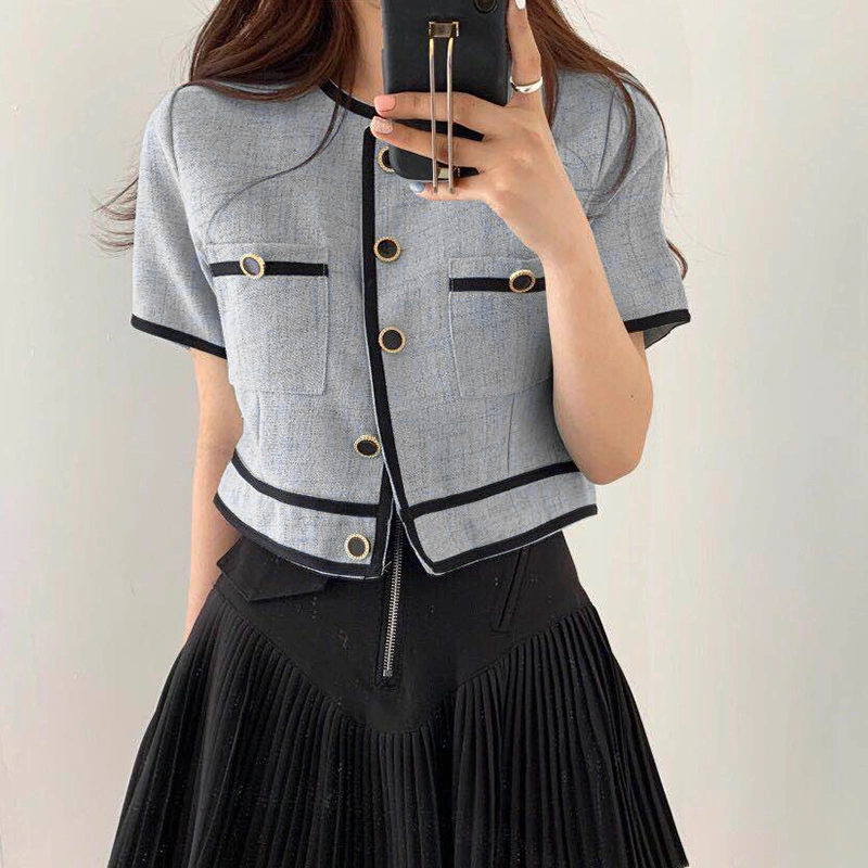 Chic Single-Breasted Straight Thin Cropped Short Coat Top