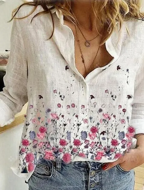 Long-sleeved Plus Size Shirt With Printed Buttons