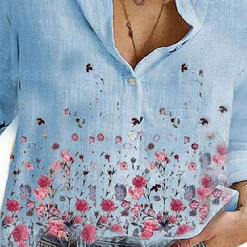 Fashion Women's Printed Button Long-Sleeved Plus Size Shirt