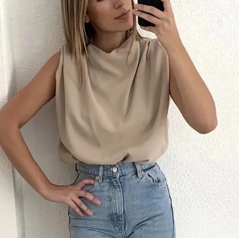 Women's Round Neck Solid Color Sexy Sleeveless Shirt