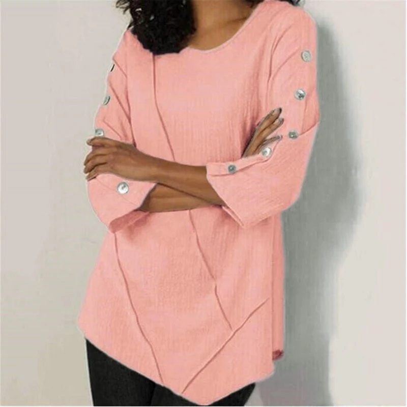 New Style Solid Color Button Chiffon Casual Women's Blouse