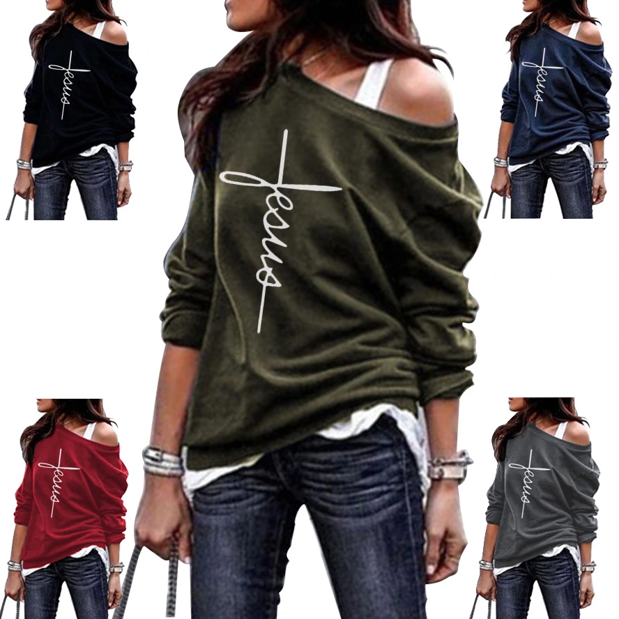 European And American Women's New Style Printed Blouse Casual Plus Size Sweater Women