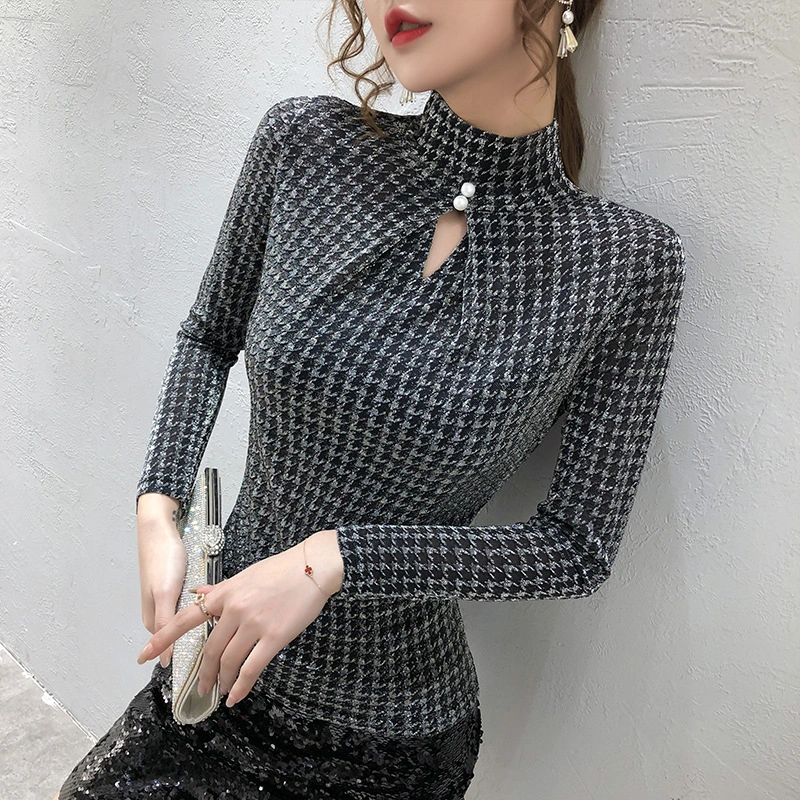 All-match Bright Silk Bottoming Shirt Women Long-sleeved T-shirt