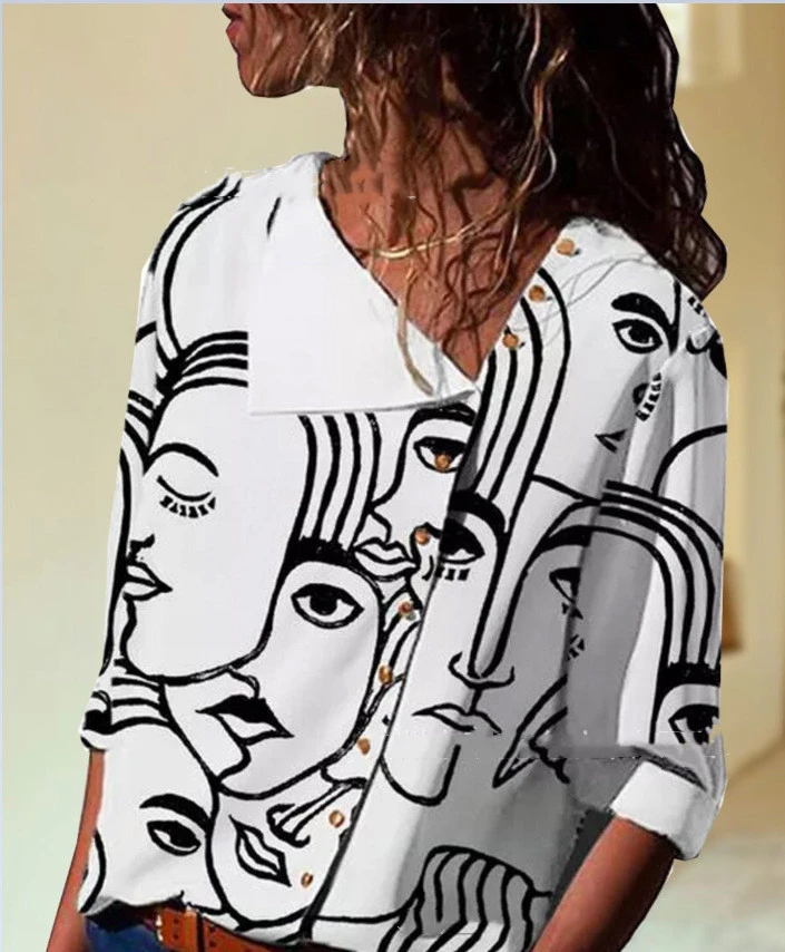 Abstract Print Long Sleeve Loose Plus Size T-shirt