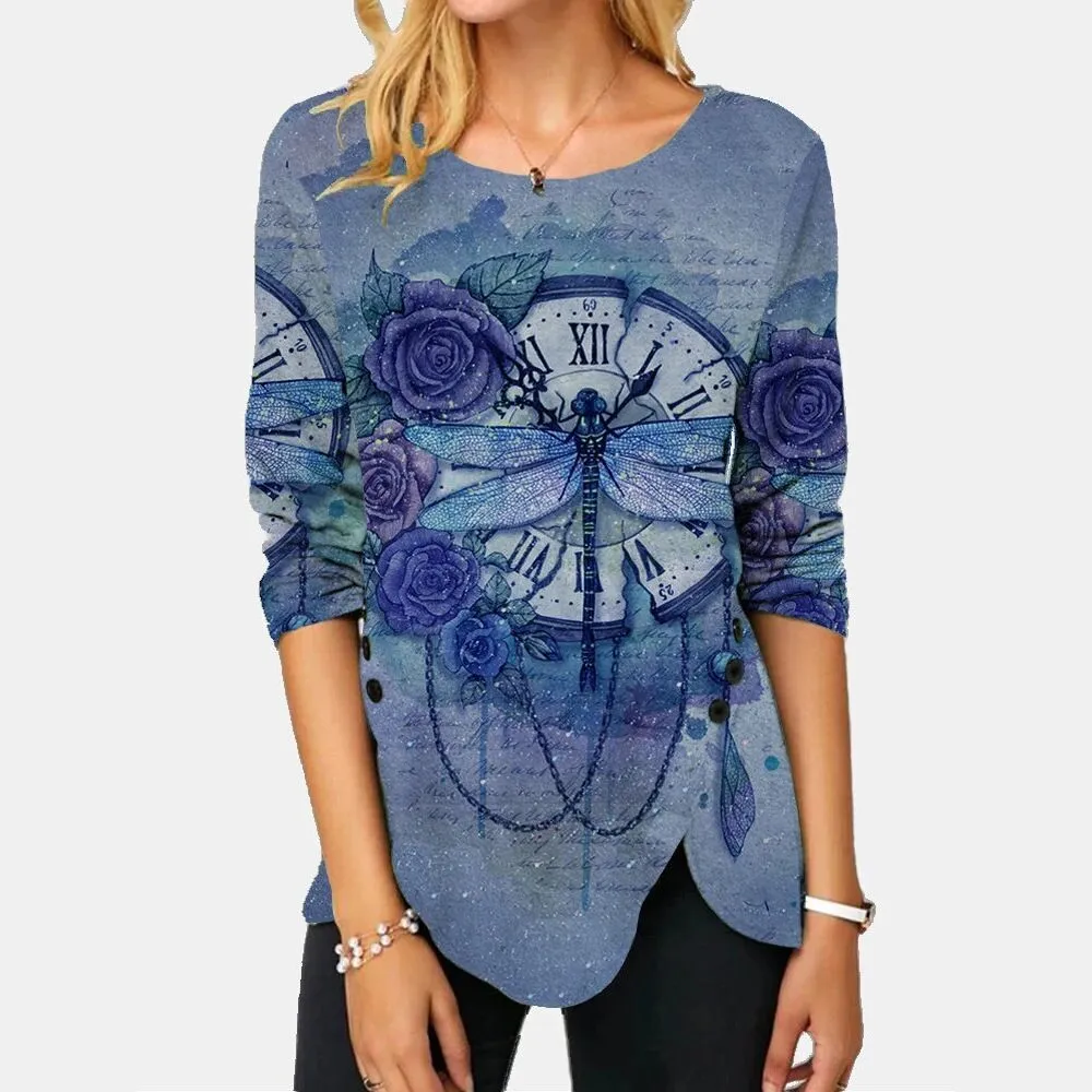 Round Neck Irregular Slim Slimming Women's Blouse