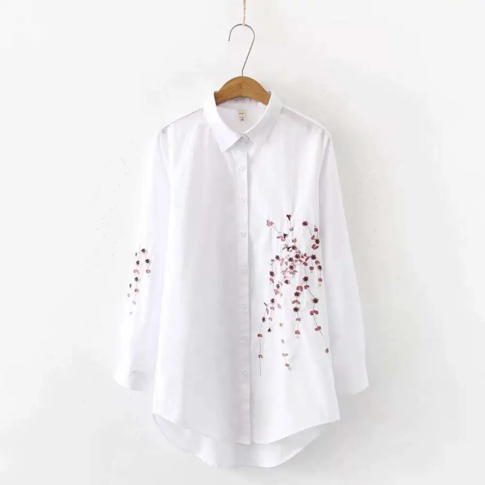 Long Sleeve White Embroidered Loose Shirt