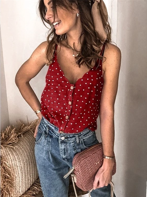 Fashion V-neck Sleeveless All-match Thin T-shirt