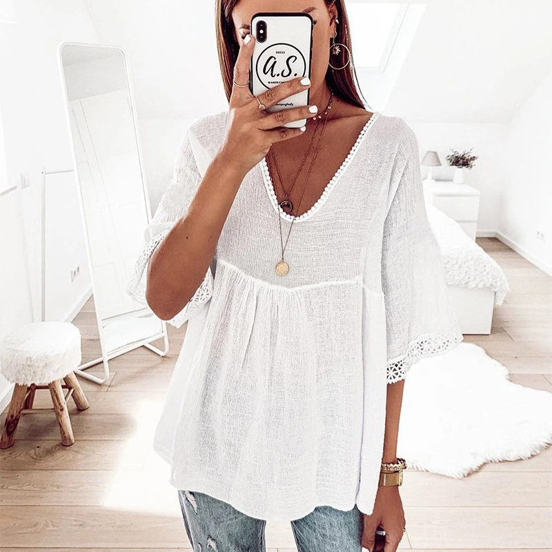 Lace Stitching Five-point Sleeve Shirt Women's Clothing