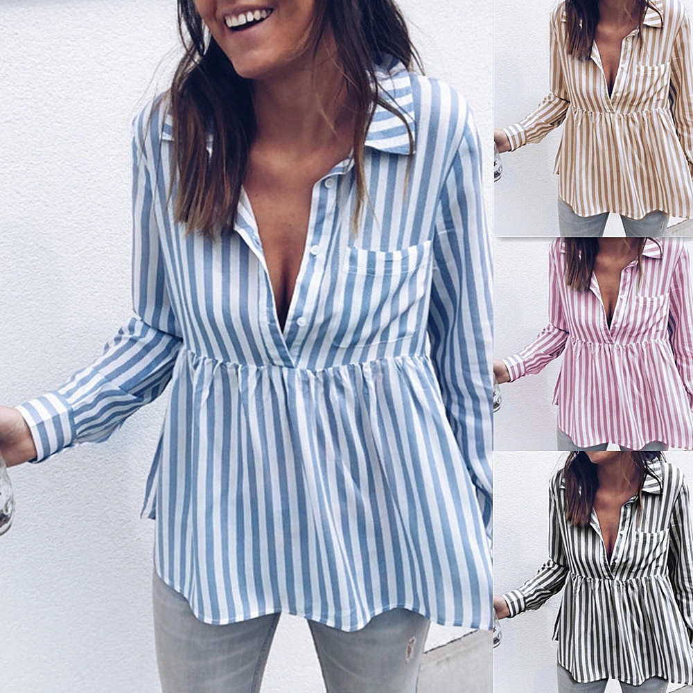 Striped Casual Long-sleeved Shirt Top