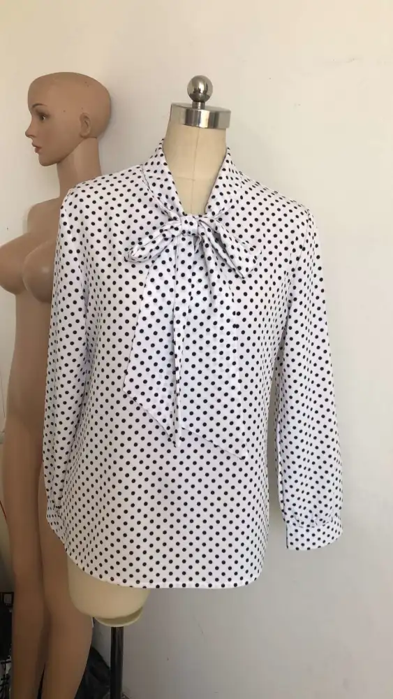 Long Sleeve Polka Dot Bow Tie Shirt