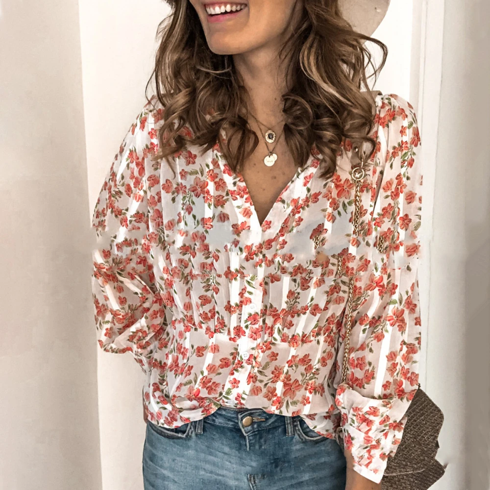 Casual Printed Button Long Sleeved Ladies Shirt