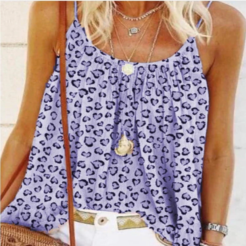 Leopard Print Round Neck Ruffled Camisole