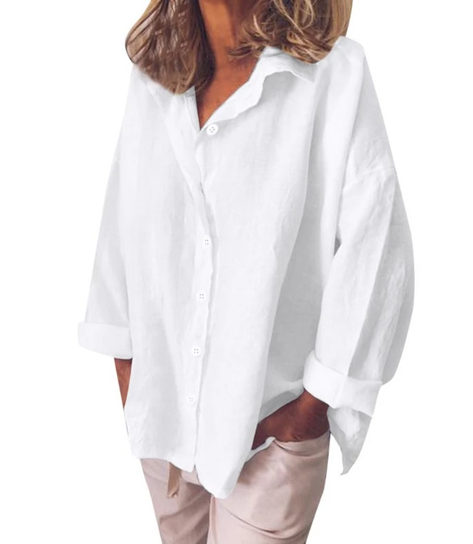 Fashion Casual Cotton And Linen Long-sleeved Shirt