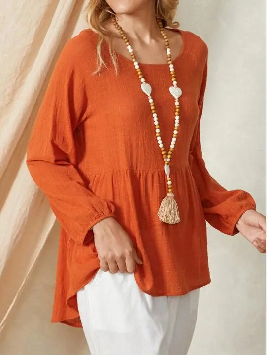 Solid Color College Style Long-sleeved Round Neck Shirt