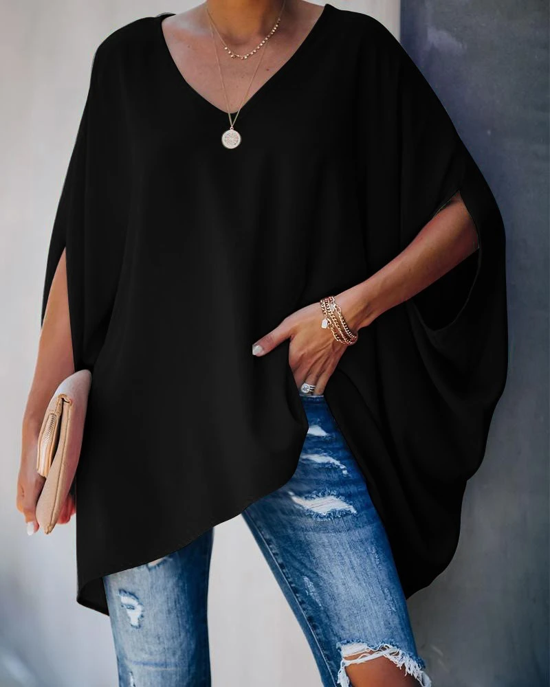 Printed Pullover Bat Sleeve Ladies T-shirt