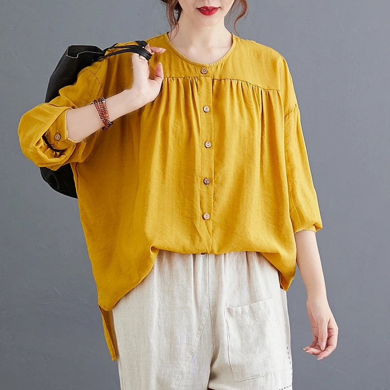 Long-sleeved Loose-fitting Solid Color Top